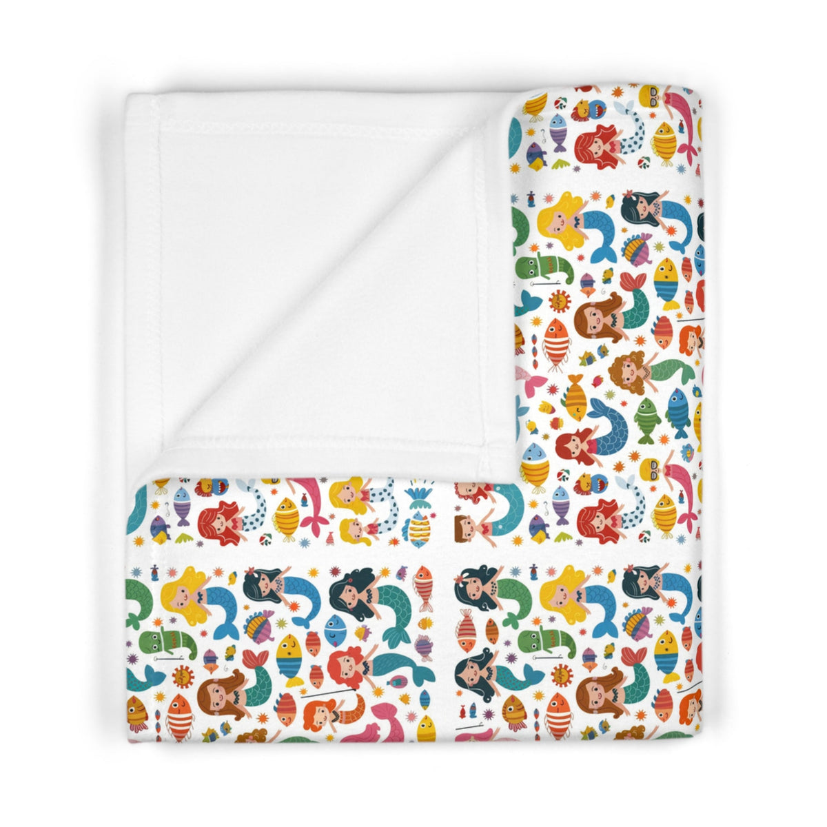 Mermaid Baby Blanket Soft Fleece – Colourful Little Mermaids & Tropical Fish All-Over Pattern | 30” × 40” | Baby Shower Newborn Nursery Gift