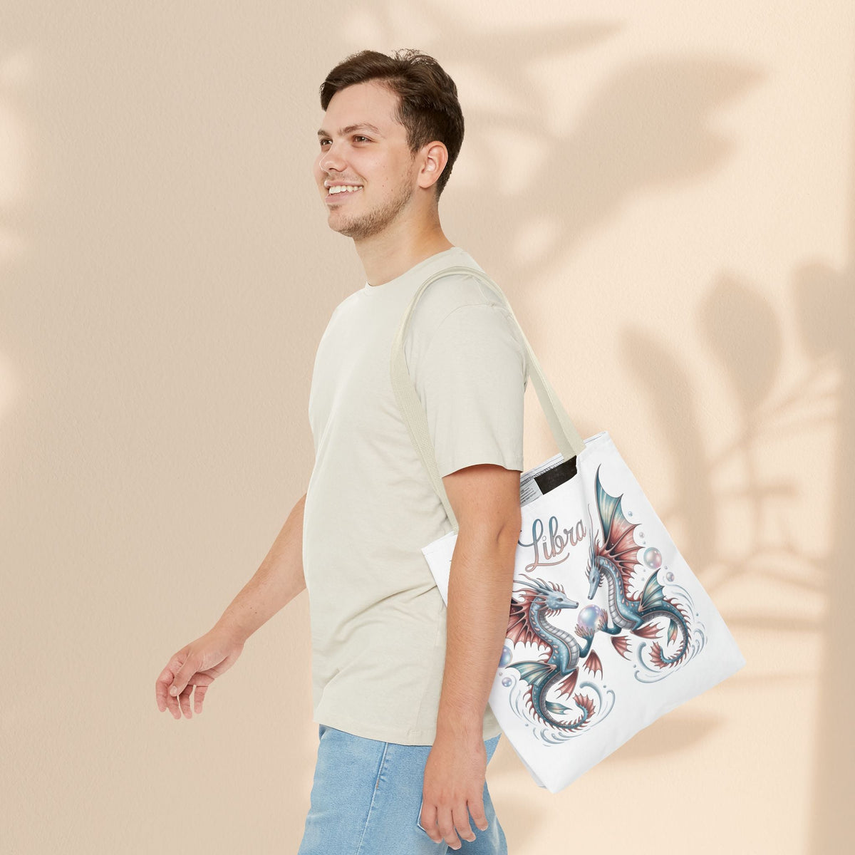 Libra Zodiac Tote Bag with Dragon Art - Libra Birthday Gift for Astrology Lovers, 3 Sizes, 5 Handle Colours