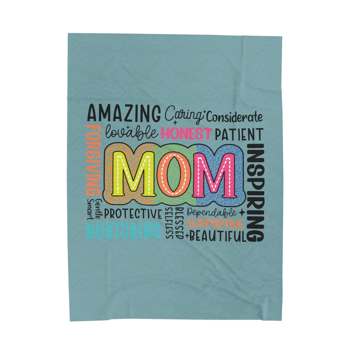 Mom Word Cloud Velveteen Plush Blanket – Amazing, Caring, Inspiring & More | Teal | Super Soft Throw | 3 Sizes | Mother’s Day Gift for Mum