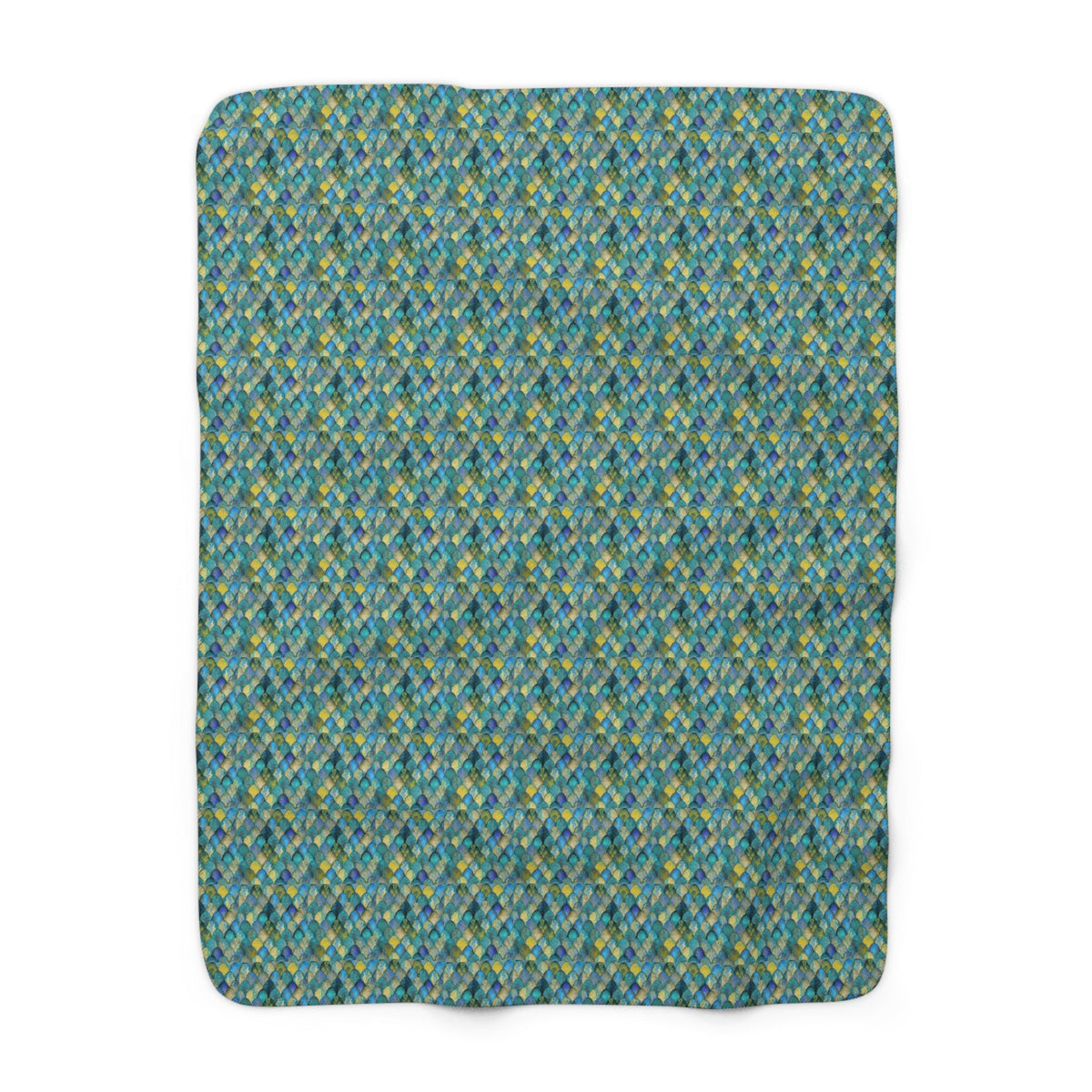 Mermaid Scale Sherpa Fleece Blanket – All-Over Teal & Ocean Scale Print | Plush Sherpa Back | 50” × 60” & 60” × 80” | Mermaid Gift