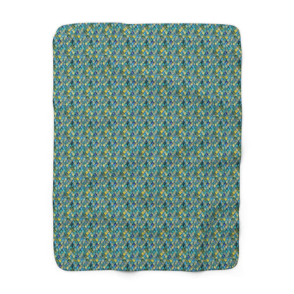 Mermaid Scale Sherpa Fleece Blanket – All-Over Teal & Ocean Scale Print | Plush Sherpa Back | 50” × 60” & 60” × 80” | Mermaid Gift
