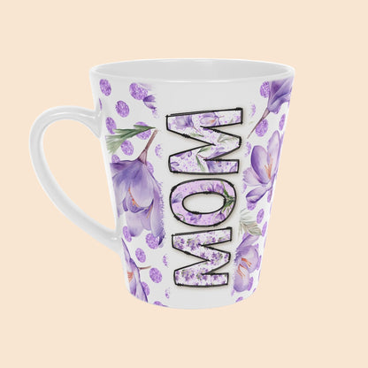 Floral Mom Latte Mug - 12oz Purple Polka Dot Coffee Cup