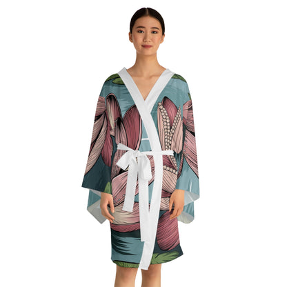 Lotus Blossom Kimono Robe - Long Sleeve Lotus Flower Wrap for Lounging, Spa Days, Meditation, and Resort Wear XS to 2XL