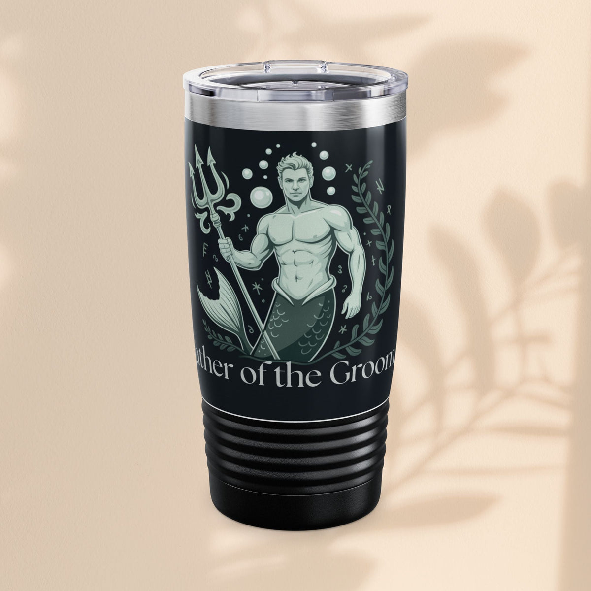 Father of the Groom Merman Tumbler – Poseidon Trident Ocean Wedding Gift | 20oz Insulated Stainless Steel | Black White or Steel | Beach Nautical Bridal Party