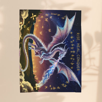 Dragon Velveteen Plush Blanket - Rise Heal Conquer Ice Dragon Fantasy Art Throw, Dragon Lover Gift in 3 Sizes