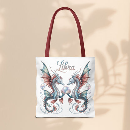 Libra Zodiac Tote Bag with Dragon Art - Libra Birthday Gift for Astrology Lovers, 3 Sizes, 5 Handle Colours