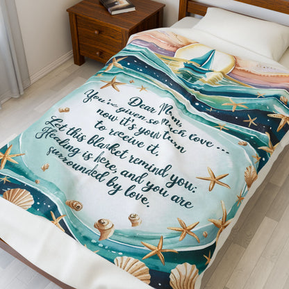 Mom Healing & Love Velveteen Plush Blanket – You’ve Given So Much, Now It’s Your Turn | Word Cloud Teal Throw | 3 Sizes | Comforting Mother’s Day Gift
