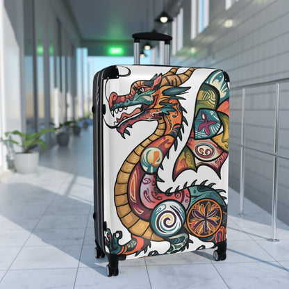 Dragon Tattoo Suitcase - Colourful Asian Dragon Hard Shell Carry-On Luggage with 360 Wheels, Dragon Travel Gift in Small Medium Large