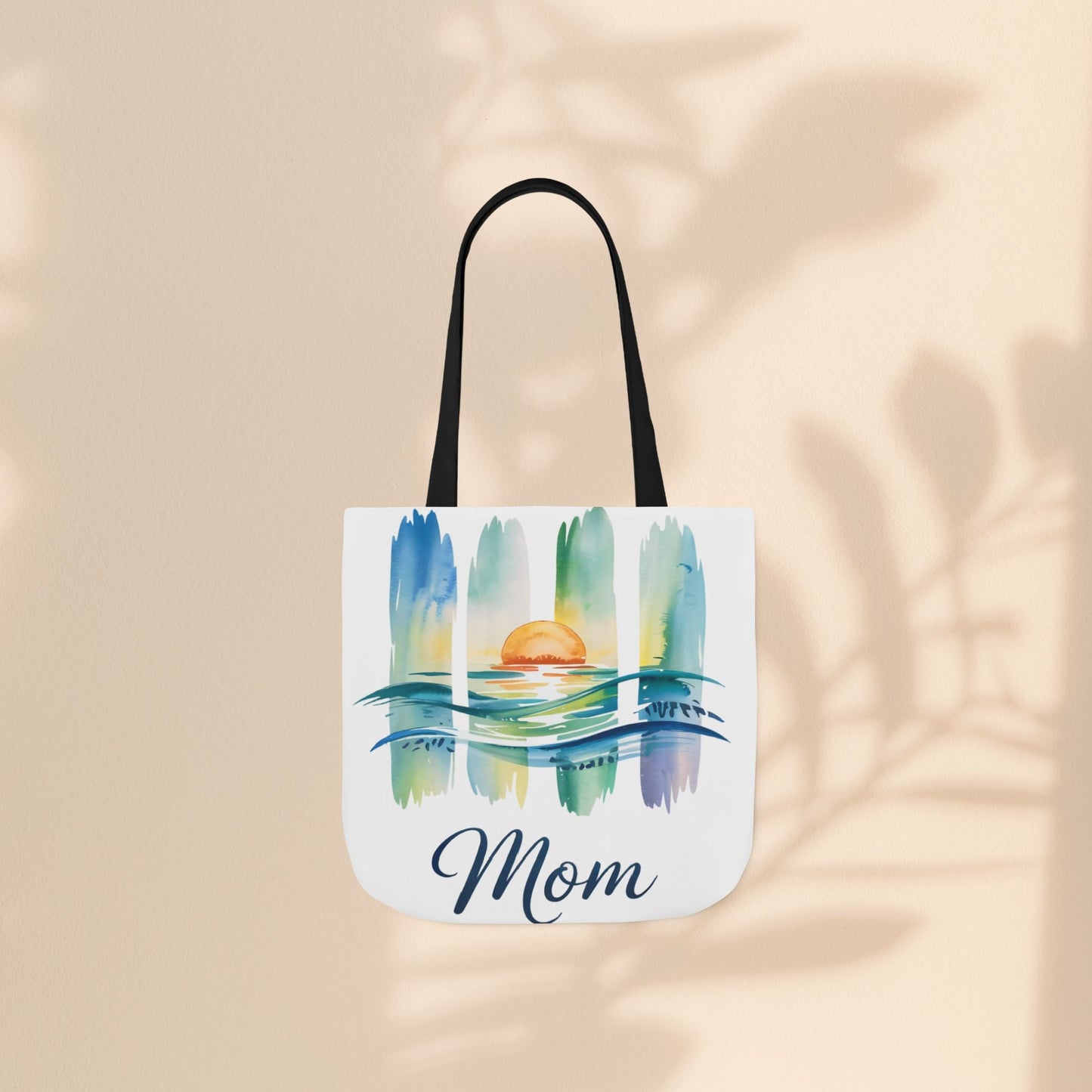 Mom Ocean Sunset Canvas Tote Bag – Watercolour Triptych Design | Polyester Canvas | 3 Sizes × 5 Strap Colours | Gift for Mom