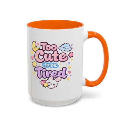 Kawaii bunny mug, white ceramic with orange rim and handle; front graphic with bunny and hearts