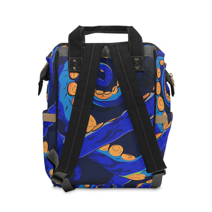 Octopus Diaper Backpack Octopus Delight - Bold Blue Swirl Tentacle Print Baby Bag for Ocean Parents, Padded Back Panel