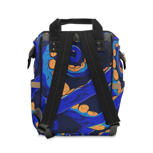 Octopus Diaper Backpack Octopus Delight - Bold Blue Swirl Tentacle Print Baby Bag for Ocean Parents, Padded Back Panel
