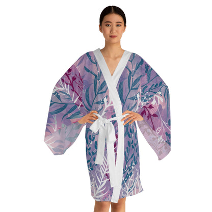 Ocean Scene Kimono - Lightweight Ocean-Inspired Wrap Robe and Beach Cover-Up with Belted Open Front, XS to 2XL