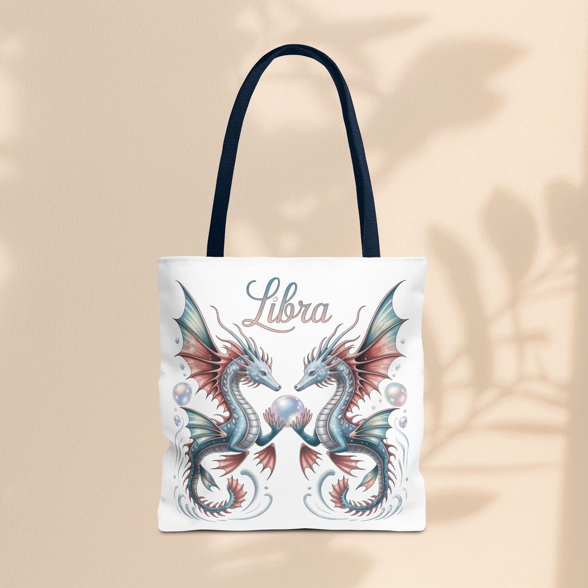 Libra Zodiac Tote Bag with Dragon Art - Libra Birthday Gift for Astrology Lovers, 3 Sizes, 5 Handle Colours