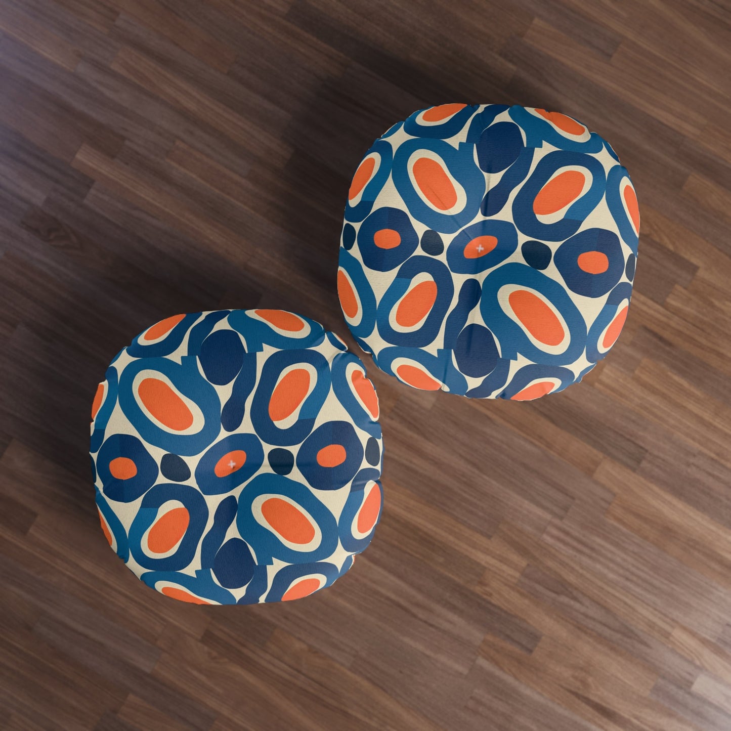 Round Retro Abstract Floor Pillow - Mid-Century Modern Oval Pattern Tufted Cushion for Boho Eclectic Home Decor, 26 and 30 Inch