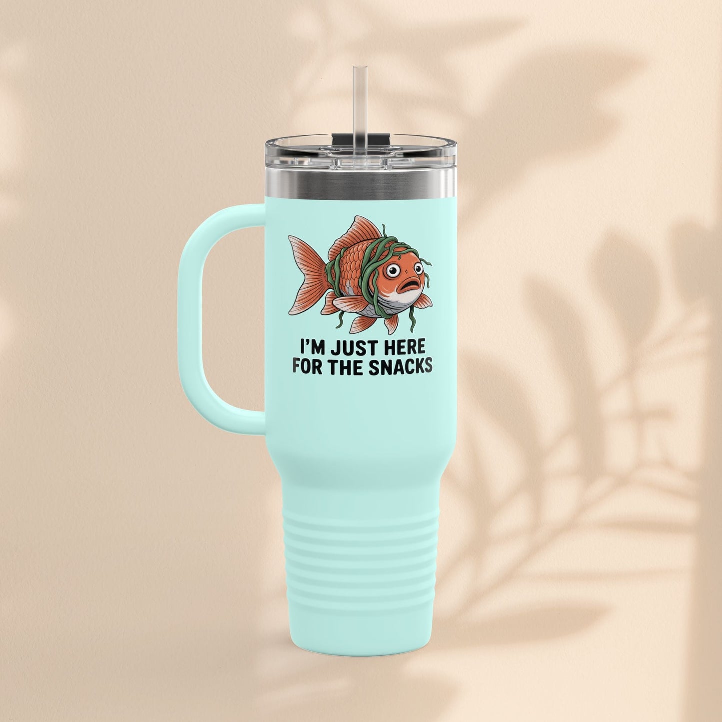 Funny Insulated Travel tumbler - 40oz, Snack Lover Gift, Fish Design Mug, Personalized Gifts for Him