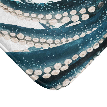 Octopus Tentacle Bath Mat – Dramatic Teal & White Close-Up Macro Art | Memory Foam Anti-Slip | 24” × 17” | Dark Coastal Gothic Ocean Bathroom Decor