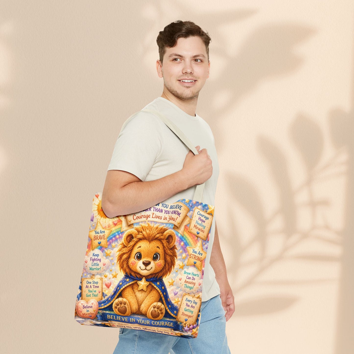 Believe in Your Courage Lion Tote Bag - Cute Leo Lion Kids Encouragement Gift for School, Hospital Visits, and Everyday Adventures