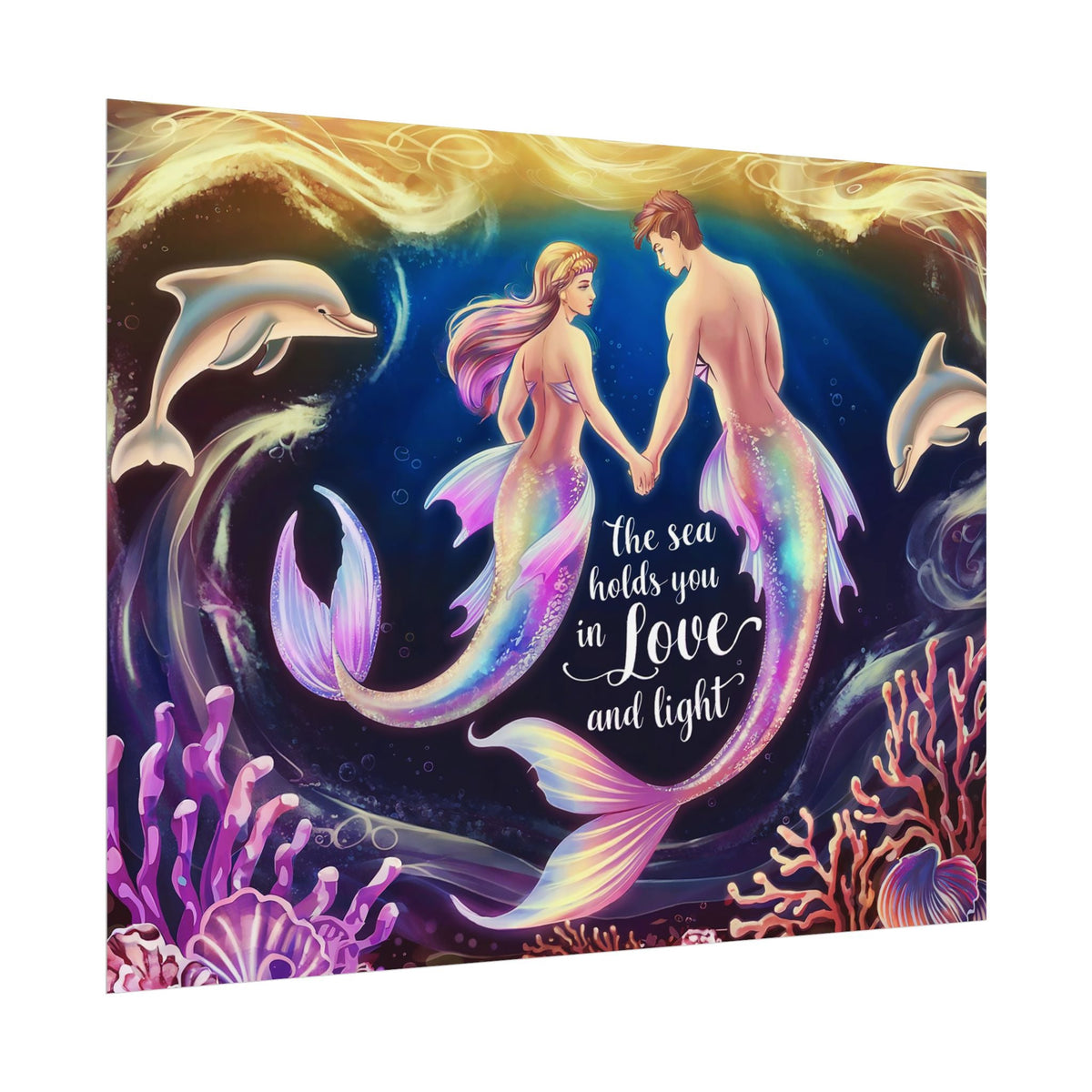 Mermaid Lovers Rolled Poster – The Sea Holds You in Love and Light | Giclée Print | Fine Art, Semi Glossy or Matte | 19 Sizes | Mermaid Couple Wall Art