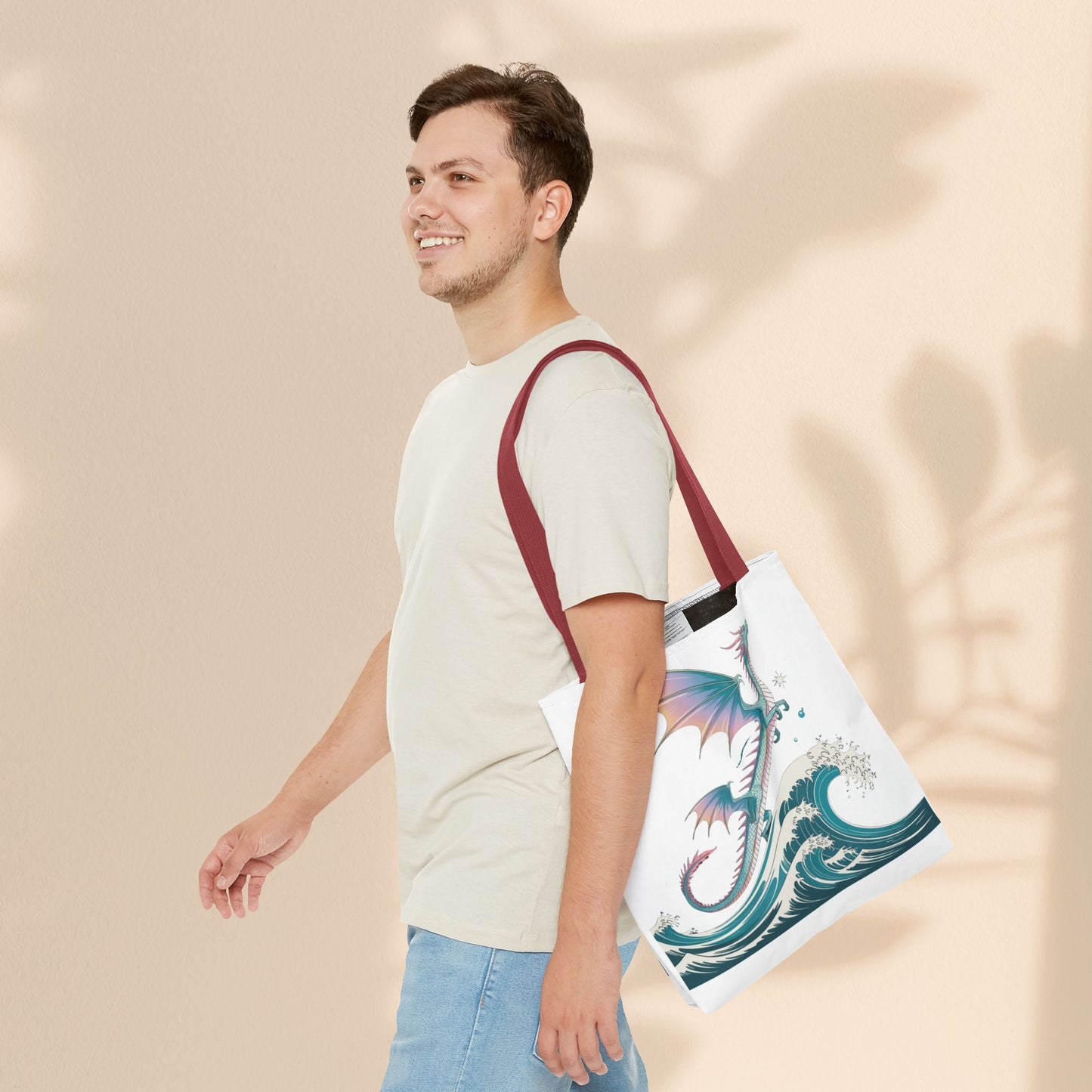 Dragons and Waves Tote Bag, Dragon Lovers Gift