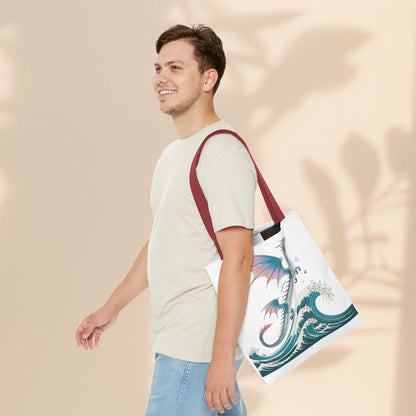 Dragons and Waves Tote Bag, Dragon Lovers Gift
