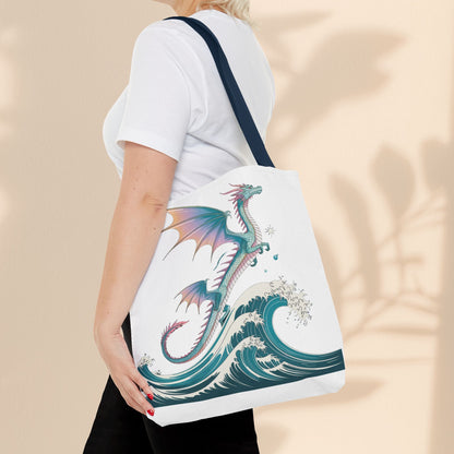 Dragons and Waves Tote Bag, Dragon Lovers Gift