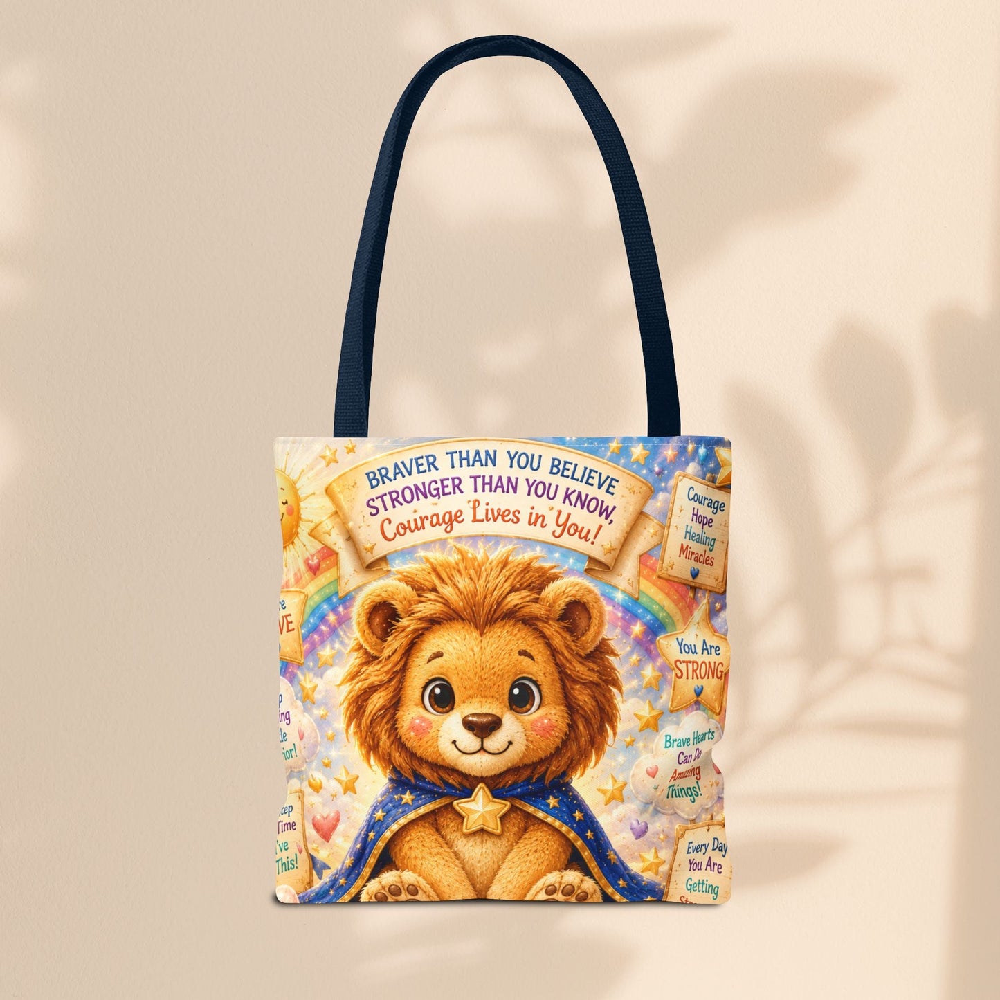 Believe in Your Courage Lion Tote Bag - Cute Leo Lion Kids Encouragement Gift for School, Hospital Visits, and Everyday Adventures