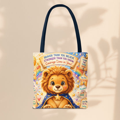 Believe in Your Courage Lion Tote Bag - Cute Leo Lion Kids Encouragement Gift for School, Hospital Visits, and Everyday Adventures