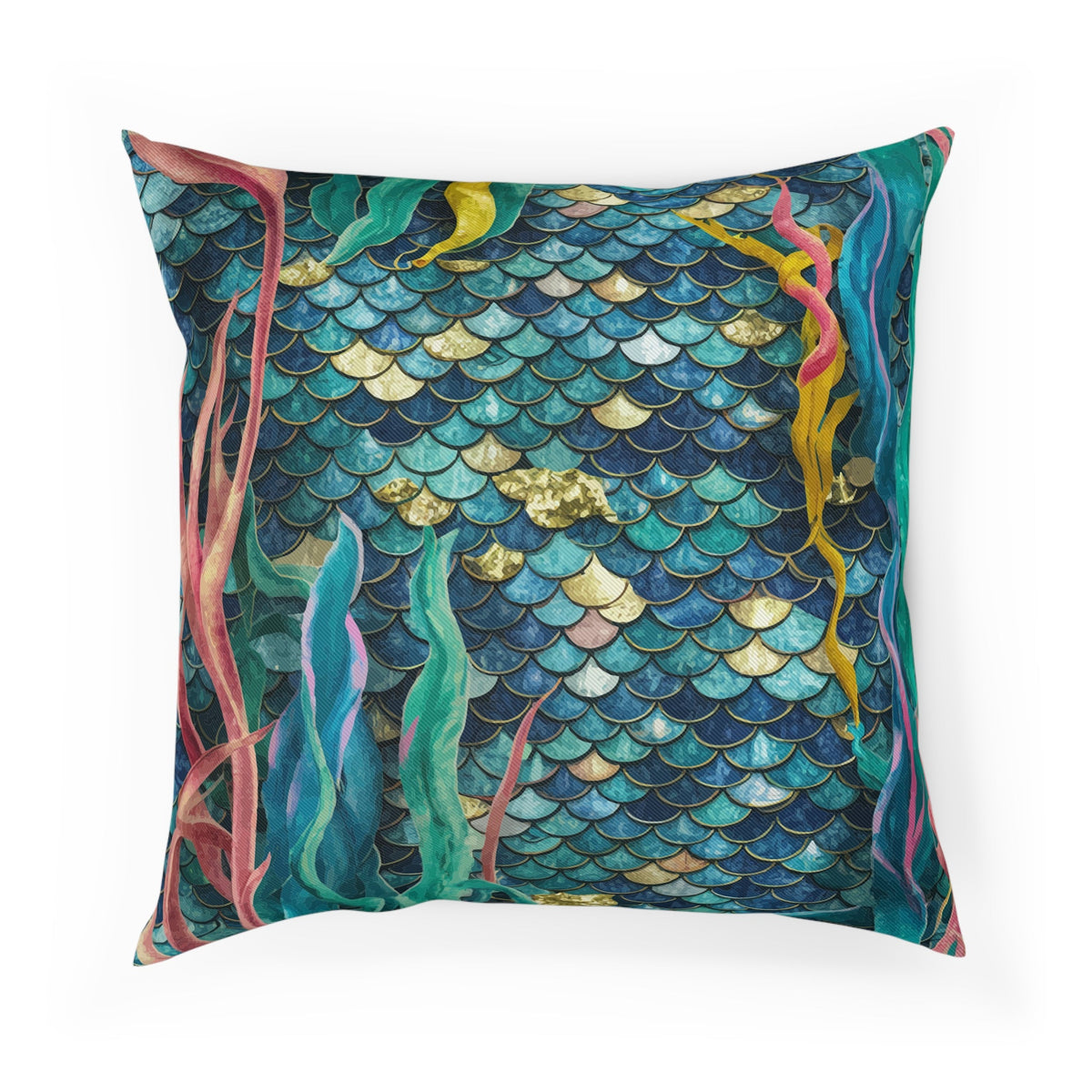 Mermaid Scale Cushion - Iridescent Fantasy Mermaid Scales Cotton Drill Throw Pillow for Ocean Coastal Home Decor, 3 Sizes