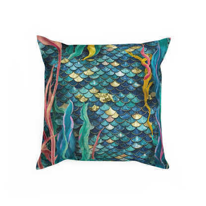 Mermaid Scale Cushion - Iridescent Fantasy Mermaid Scales Cotton Drill Throw Pillow for Ocean Coastal Home Decor, 3 Sizes