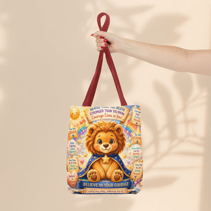 Believe in Your Courage Lion Tote Bag - Cute Leo Lion Kids Encouragement Gift for School, Hospital Visits, and Everyday Adventures