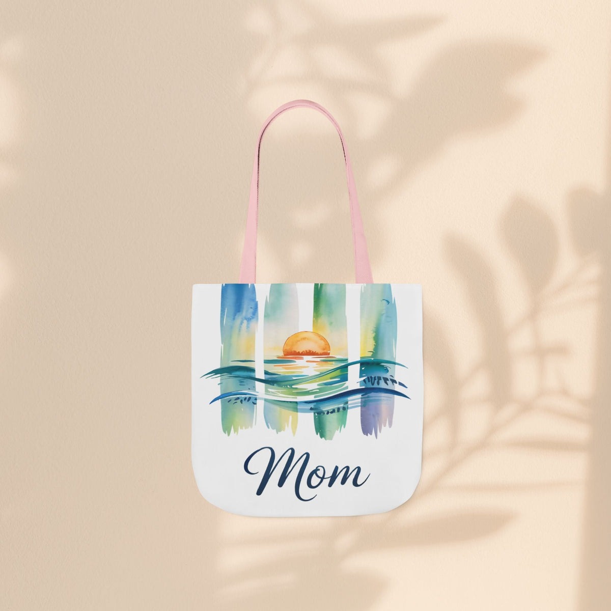 Mom Ocean Sunset Canvas Tote Bag – Watercolour Triptych Design | Polyester Canvas | 3 Sizes × 5 Strap Colours | Gift for Mom