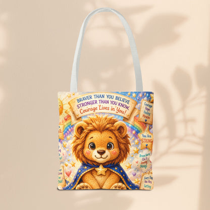 Believe in Your Courage Lion Tote Bag - Cute Leo Lion Kids Encouragement Gift for School, Hospital Visits, and Everyday Adventures