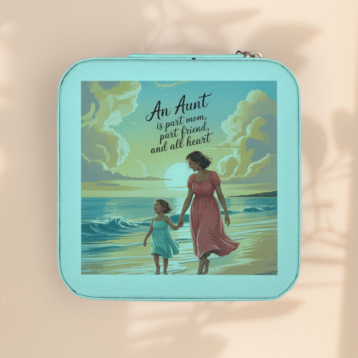 Aunt Jewelry Travel Case - "An Aunt Is Part Mom, Part Friend, and All Heart" Compact Zip Jewelry Organizer, Aunt Birthday Gift in 5 Colors
