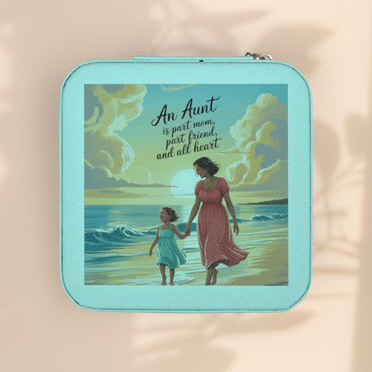 Aunt Jewelry Travel Case - "An Aunt Is Part Mom, Part Friend, and All Heart" Compact Zip Jewelry Organizer, Aunt Birthday Gift in 5 Colors