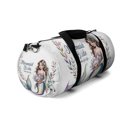 Mermaid Bride Duffel Bag – ‘Hooked for Life’ Watercolour Mermaid Bride Design | Small or Large | Bachelorette Bridal Shower Beach Wedding Honeymoon Gift