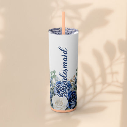 Bridesmaid Bridal Party Skinny Tumbler, 20oz Floral Drinkware, Gift for Bridesmaid, Customized Wedding Favor