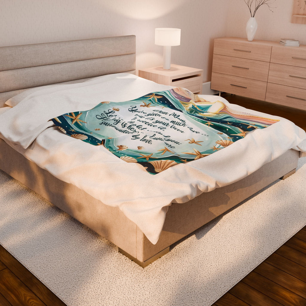 Mom Healing & Love Velveteen Plush Blanket – You’ve Given So Much, Now It’s Your Turn | Word Cloud Teal Throw | 3 Sizes | Comforting Mother’s Day Gift