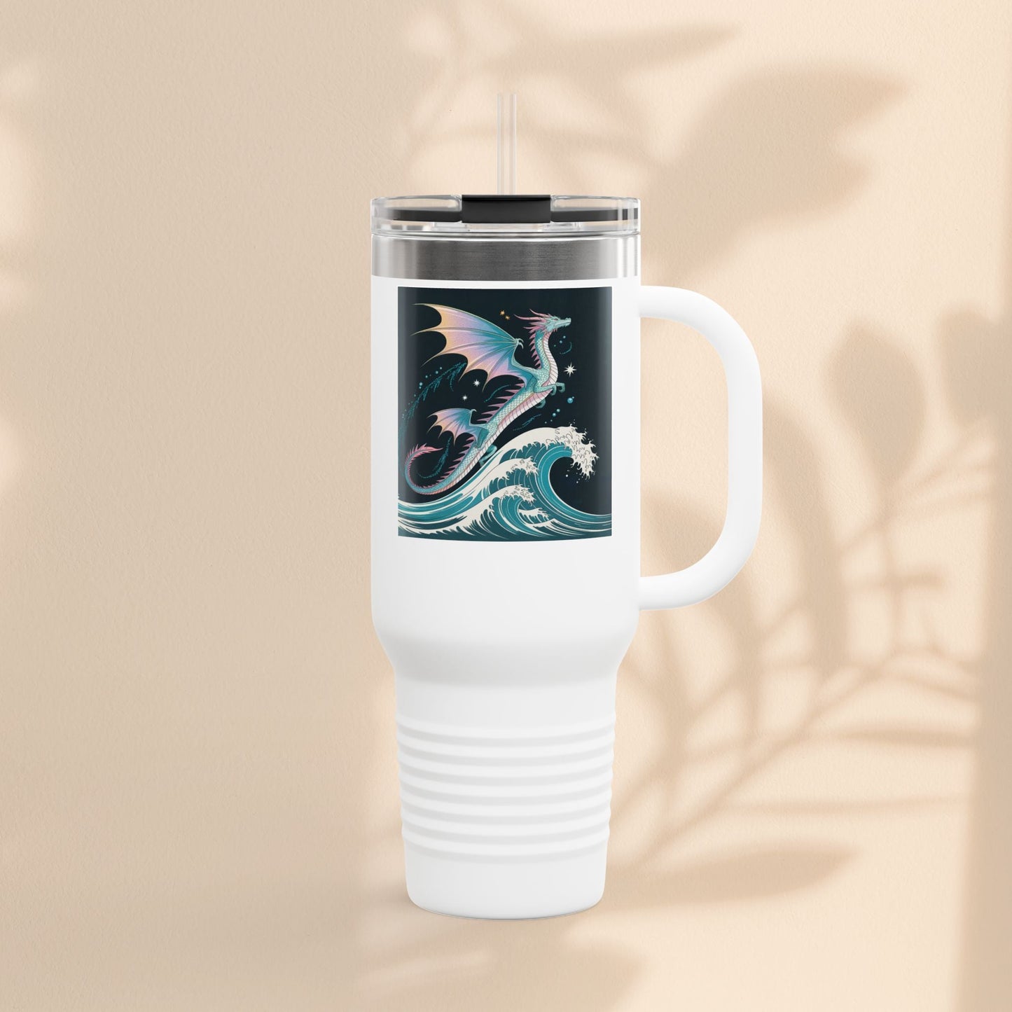 Fantasy-Inspired Insulated Travel Mug, 40oz - Perfect for Adventurers, Dragon and Ocean Lovers, Gift for Birthdays, Travel, and More