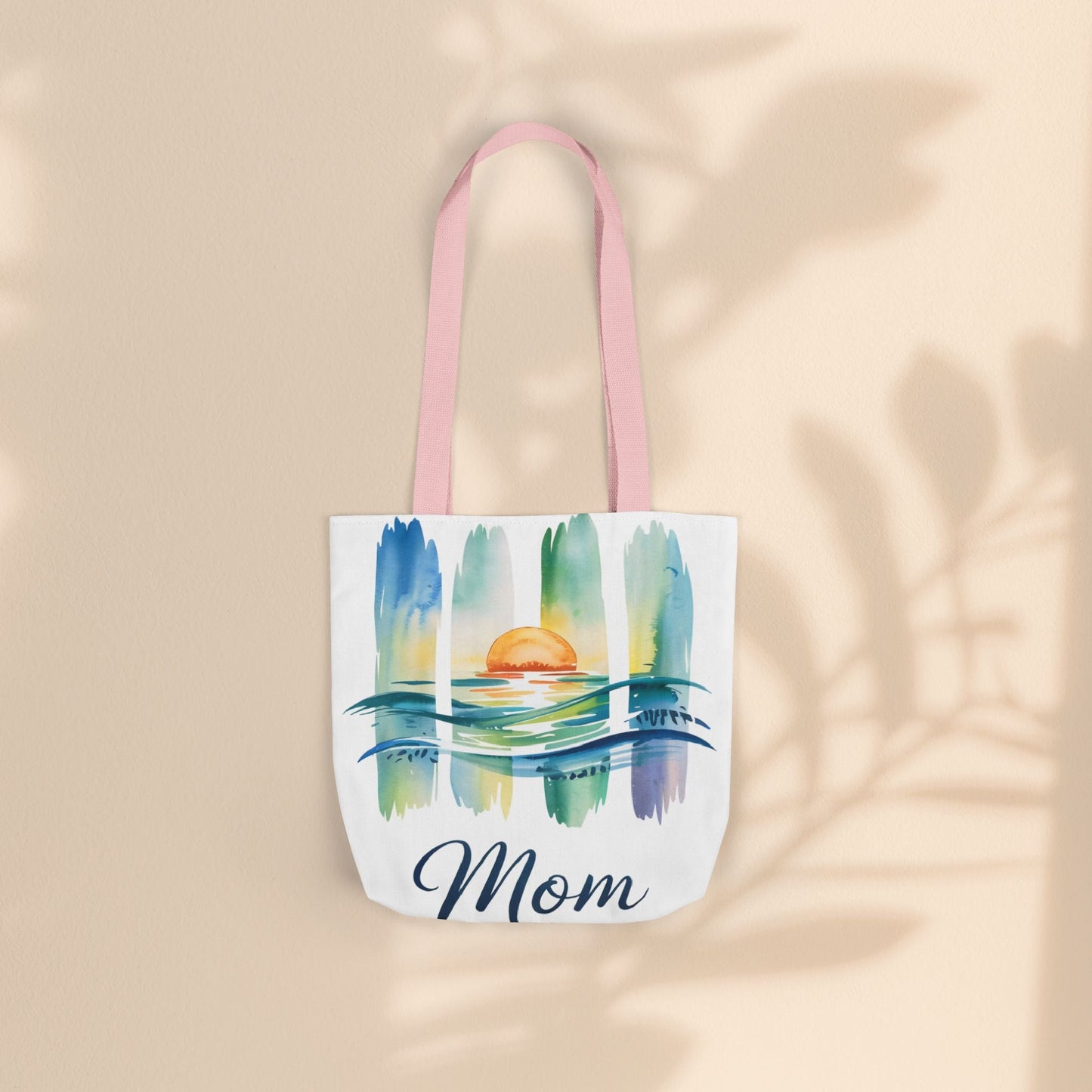 Mom Ocean Sunset Canvas Tote Bag – Watercolour Triptych Design | Polyester Canvas | 3 Sizes × 5 Strap Colours | Gift for Mom