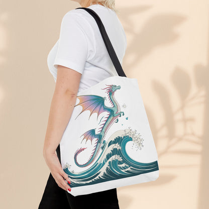 Dragons and Waves Tote Bag, Dragon Lovers Gift