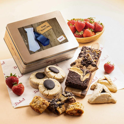 Gourmet Cookie and Brownie Tin with birthday card window and assorted cookies