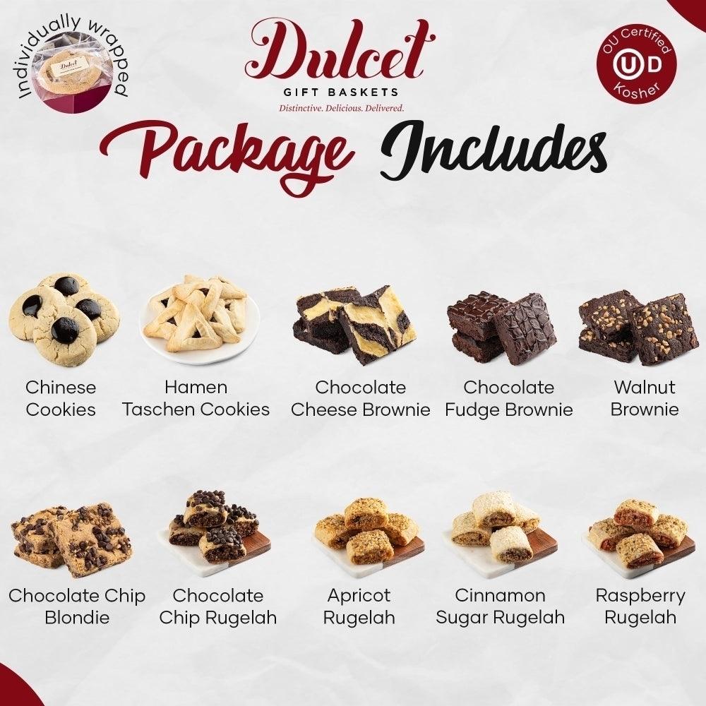 Cookie and brownie assortment lineup, including chip blondie and chocolate fudge brownie