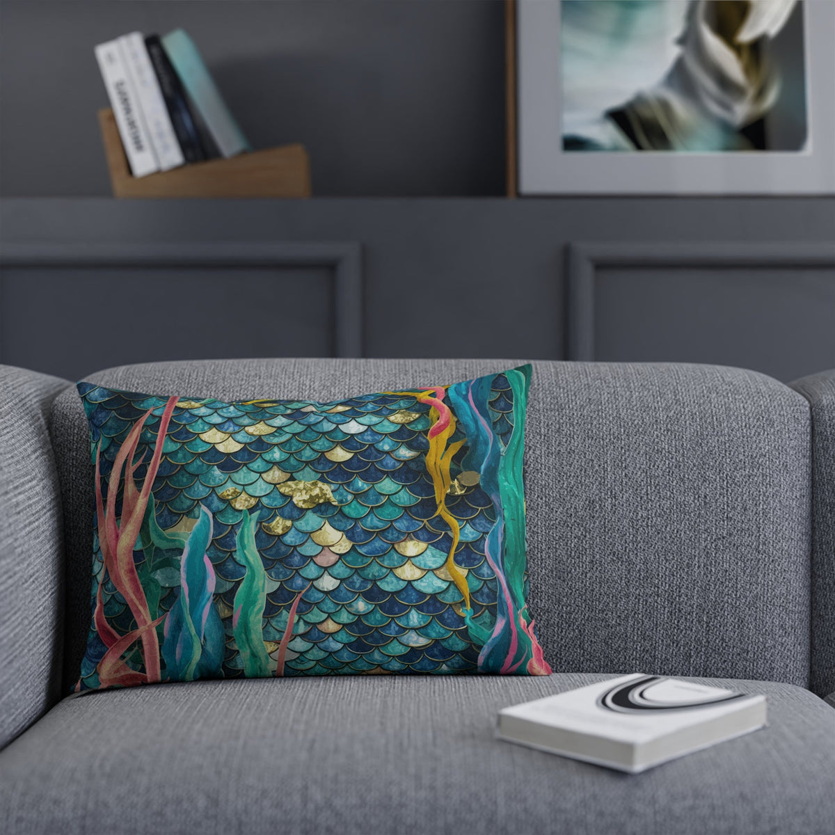 Mermaid Scale Cushion - Iridescent Fantasy Mermaid Scales Cotton Drill Throw Pillow for Ocean Coastal Home Decor, 3 Sizes