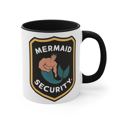 Mermaid Security Accent Mug – Funny Merman Security Badge Design | 11oz & 15oz | Pink Red Black | Funny Mermaid Gift
