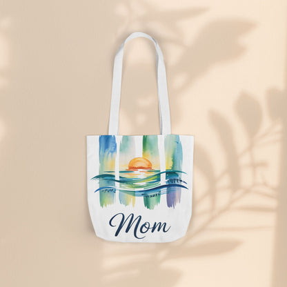 Mom Ocean Sunset Canvas Tote Bag – Watercolour Triptych Design | Polyester Canvas | 3 Sizes × 5 Strap Colours | Gift for Mom