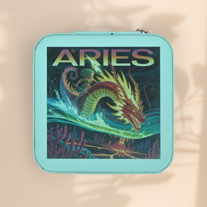 Aries Zodiac Jewelry Travel Case — Compact Astrological Ring & Earring Organizer