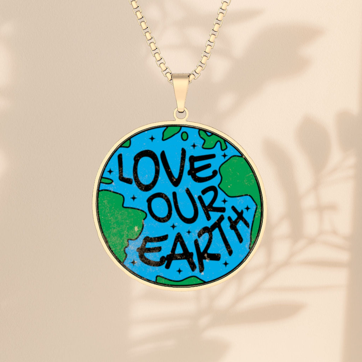 Love Our Earth Necklace - Globe Pendant with Bold Earth Design in Stainless Steel, Gold Plated, or Sterling Silver, Earth Day and Nature Lover Gift