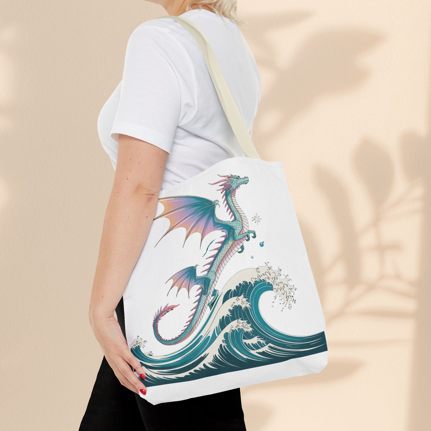 Dragons and Waves Tote Bag, Dragon Lovers Gift