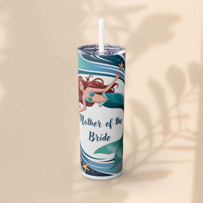 Mermaid Mother of the Bride Tumbler - 20oz Skinny Tumbler Wedding Gift for Mum of the Bride, Beach Wedding Bridal Party Favour